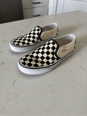 Vans Checkerboard Slip-On shoes black and white womens size 6